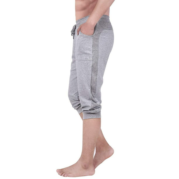 LIUguoo Mens Printed 3/4 Workout Training Jogger Capri Pants Athletic Gym Running Yoga Shorts with Pockets